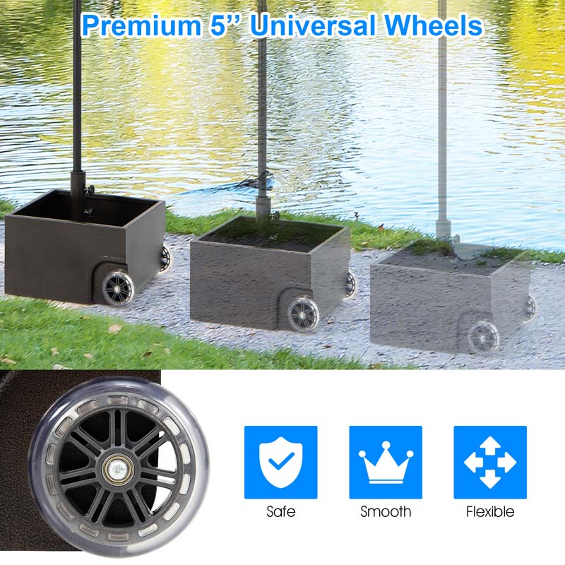 170 lbs 2-in-1 Patio Fillable Umbrella Base, Heavy Duty Umbrella Stand with Wheels, Planter Box & Drainage Hole for Patio Garden Poolside