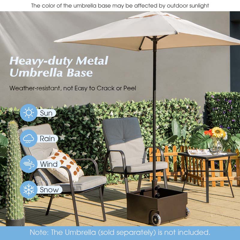 170 lbs 2-in-1 Patio Fillable Umbrella Base, Heavy Duty Umbrella Stand with Wheels, Planter Box & Drainage Hole for Patio Garden Poolside