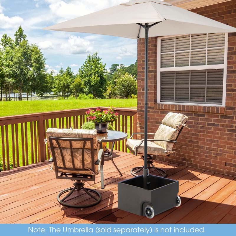 170 lbs 2-in-1 Patio Fillable Umbrella Base, Heavy Duty Umbrella Stand with Wheels, Planter Box & Drainage Hole for Patio Garden Poolside