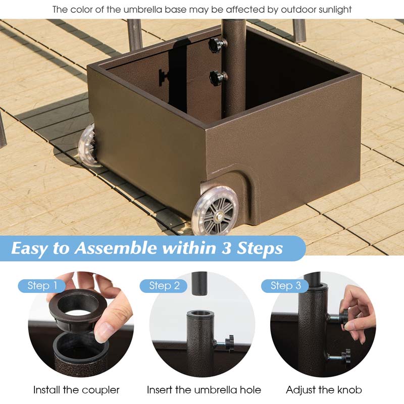 170 lbs 2-in-1 Patio Fillable Umbrella Base, Heavy Duty Umbrella Stand with Wheels, Planter Box & Drainage Hole for Patio Garden Poolside