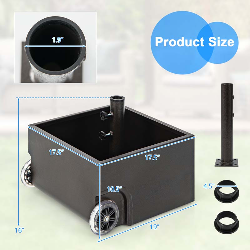 170 lbs 2-in-1 Patio Fillable Umbrella Base, Heavy Duty Umbrella Stand with Wheels, Planter Box & Drainage Hole for Patio Garden Poolside