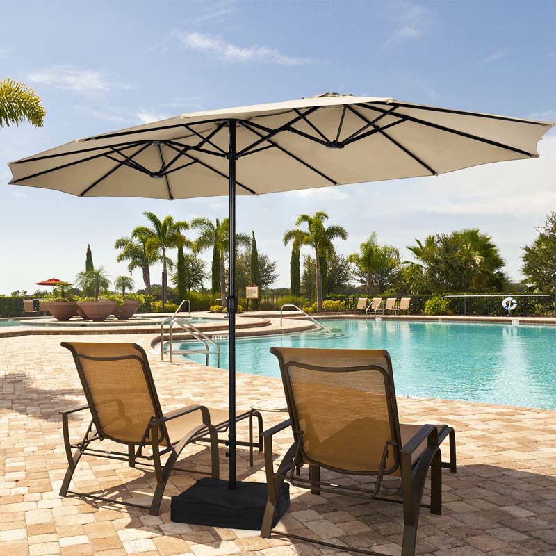 15FT Double Sided Patio Umbrella with Base & Crank, Ultra-large Steel Outdoor Market Umbrella UV Sun Protection for Backyard, Poolside