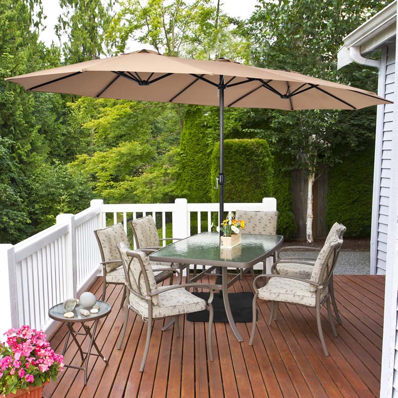 15FT Double Sided Patio Umbrella with Base & Crank, Ultra-large Steel Outdoor Market Umbrella UV Sun Protection for Backyard, Poolside