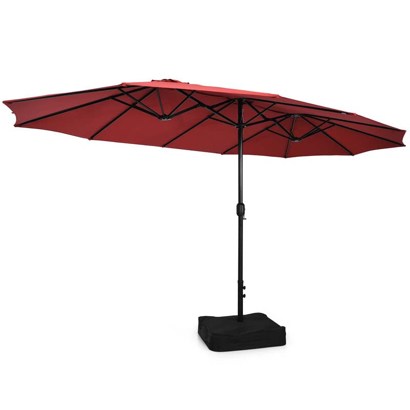 15FT Double Sided Patio Umbrella with Base & Crank, Ultra-large Steel Outdoor Market Umbrella UV Sun Protection for Backyard, Poolside