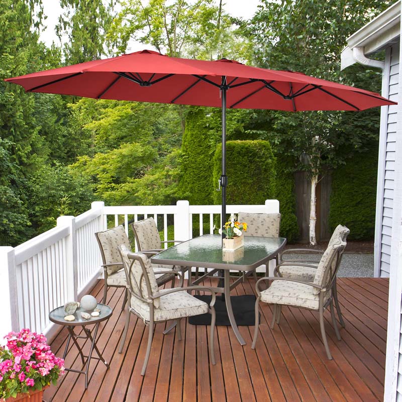15FT Double Sided Patio Umbrella with Base & Crank, Ultra-large Steel Outdoor Market Umbrella UV Sun Protection for Backyard, Poolside
