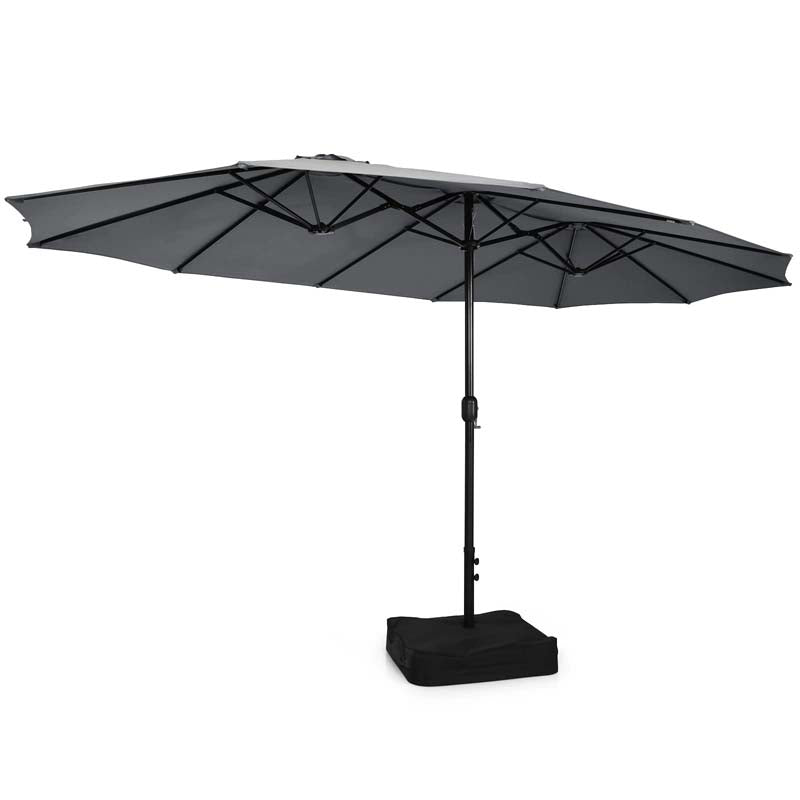 15FT Double Sided Patio Umbrella with Base & Crank, Ultra-large Steel Outdoor Market Umbrella UV Sun Protection for Backyard, Poolside