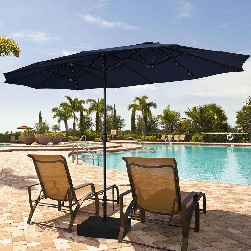 15FT Double Sided Patio Umbrella with Base & Crank, Ultra-large Steel Outdoor Market Umbrella UV Sun Protection for Backyard, Poolside