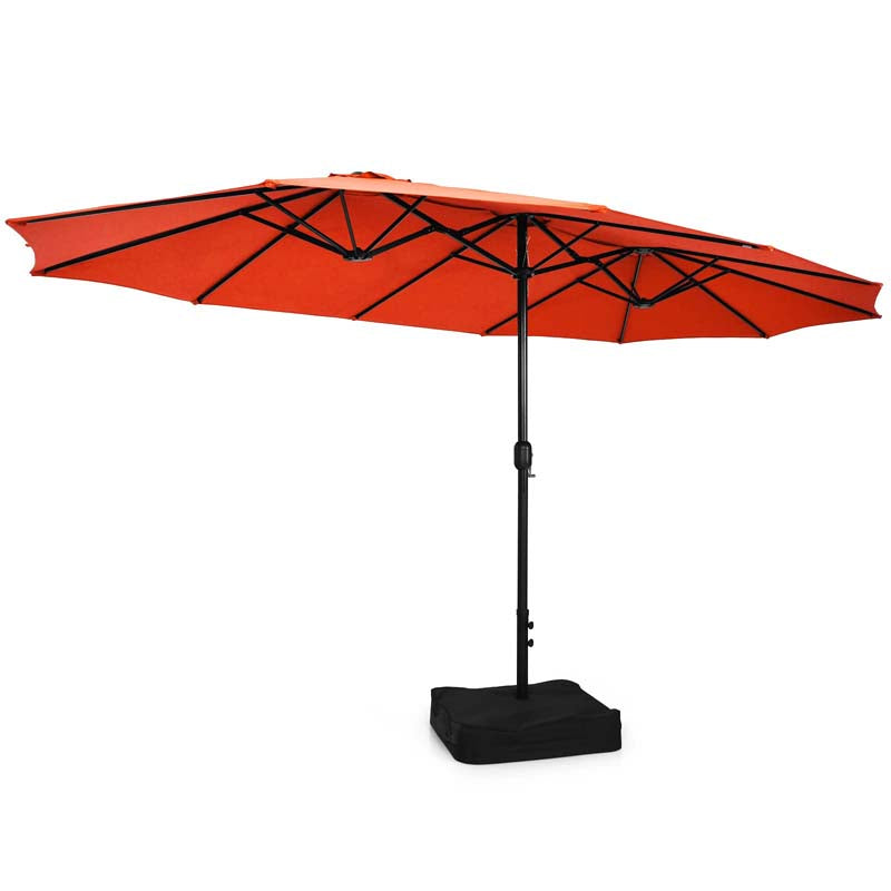 15FT Double Sided Patio Umbrella with Base & Crank, Ultra-large Steel Outdoor Market Umbrella UV Sun Protection for Backyard, Poolside
