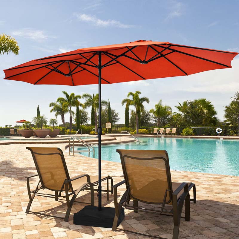 15FT Double Sided Patio Umbrella with Base & Crank, Ultra-large Steel Outdoor Market Umbrella UV Sun Protection for Backyard, Poolside