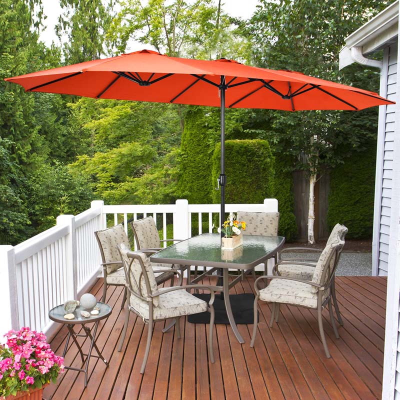 15FT Double Sided Patio Umbrella with Base & Crank, Ultra-large Steel Outdoor Market Umbrella UV Sun Protection for Backyard, Poolside