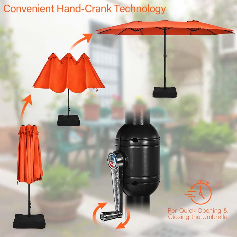 15FT Double Sided Patio Umbrella with Base & Crank, Ultra-large Steel Outdoor Market Umbrella UV Sun Protection for Backyard, Poolside
