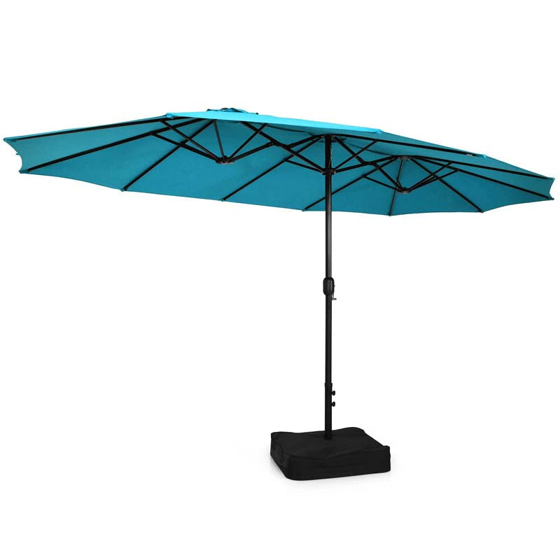 15FT Double Sided Patio Umbrella with Base & Crank, Ultra-large Steel Outdoor Market Umbrella UV Sun Protection for Backyard, Poolside