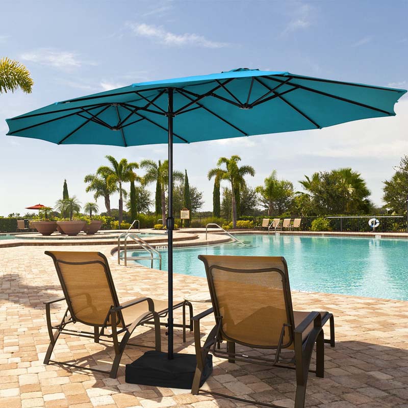 15FT Double Sided Patio Umbrella with Base & Crank, Ultra-large Steel Outdoor Market Umbrella UV Sun Protection for Backyard, Poolside