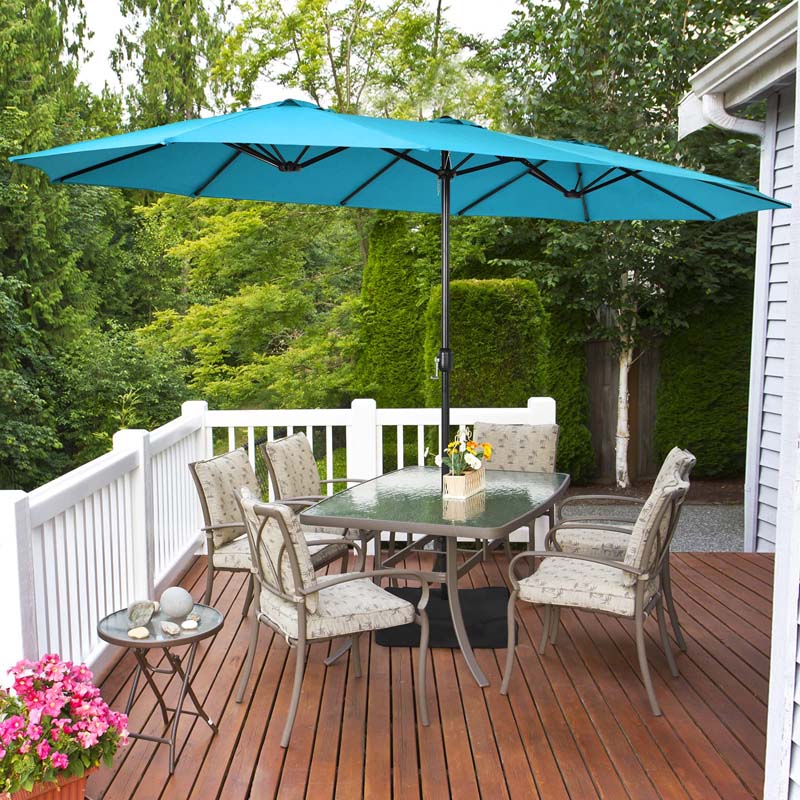 15FT Double Sided Patio Umbrella with Base & Crank, Ultra-large Steel Outdoor Market Umbrella UV Sun Protection for Backyard, Poolside