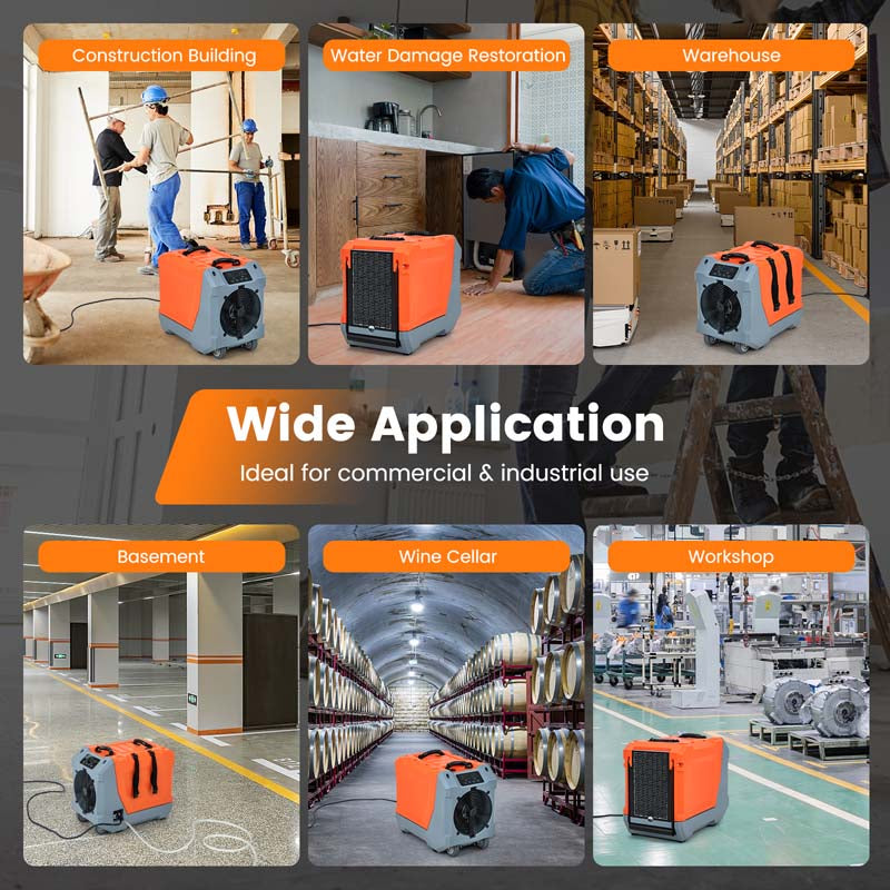 163 PPD Commercial Dehumidifier Built-in Pump & Drain Hose, Auto Defrost, Portable Industrial Dehumidifier for Basement