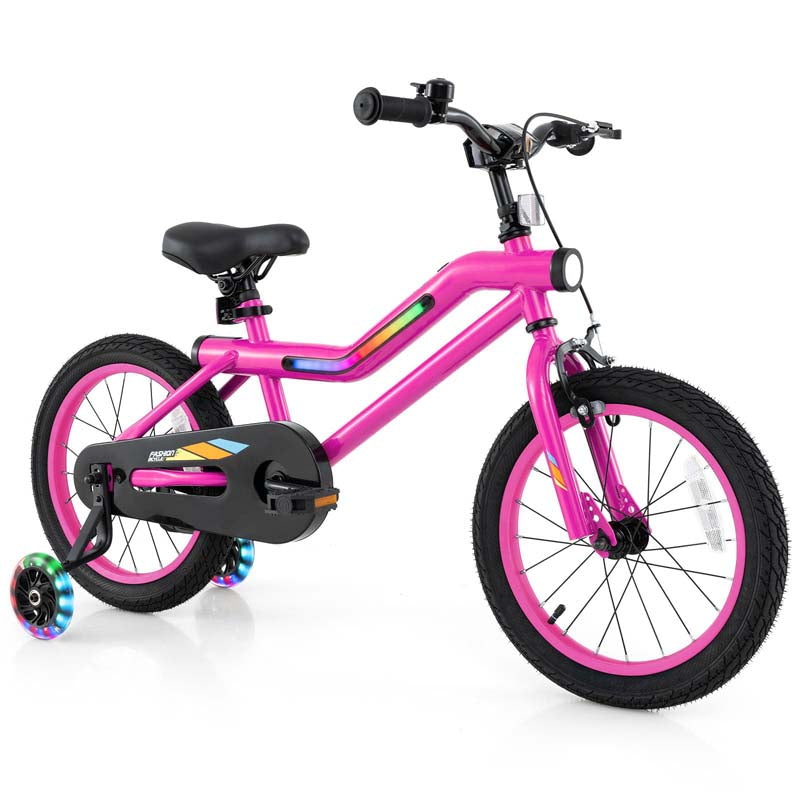 16/18 Inch LED Lighted Kids Bike with Training Wheels, Headlight, Adjustable Seat & Dual Brakes, Children Bicycle for Ages 4-8 Years