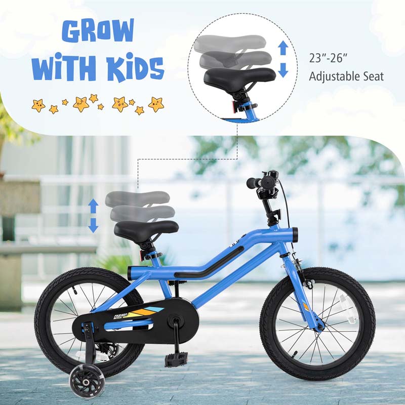16/18 Inch LED Lighted Kids Bike with Training Wheels, Headlight, Adjustable Seat & Dual Brakes, Children Bicycle for Ages 4-8 Years