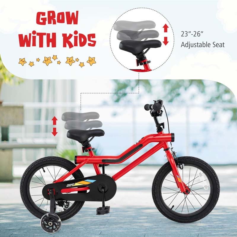 16/18 Inch LED Lighted Kids Bike with Training Wheels, Headlight, Adjustable Seat & Dual Brakes, Children Bicycle for Ages 4-8 Years
