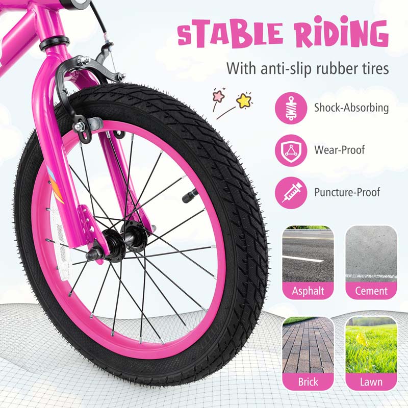 16/18 Inch LED Lighted Kids Bike with Training Wheels, Headlight, Adjustable Seat & Dual Brakes, Children Bicycle for Ages 4-8 Years