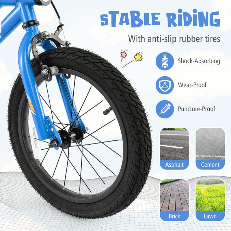 16/18 Inch LED Lighted Kids Bike with Training Wheels, Headlight, Adjustable Seat & Dual Brakes, Children Bicycle for Ages 4-8 Years
