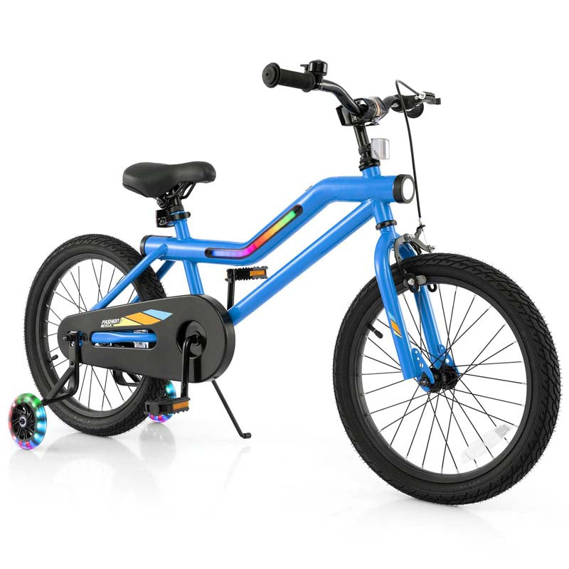 16/18 Inch LED Lighted Kids Bike with Training Wheels, Headlight, Adjustable Seat & Dual Brakes, Children Bicycle for Ages 4-8 Years