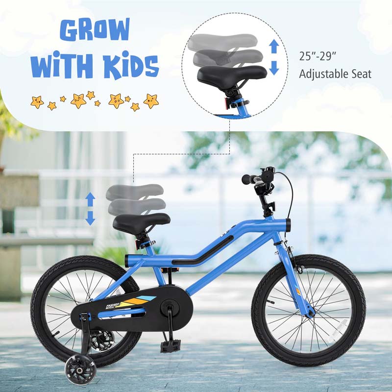 16/18 Inch LED Lighted Kids Bike with Training Wheels, Headlight, Adjustable Seat & Dual Brakes, Children Bicycle for Ages 4-8 Years