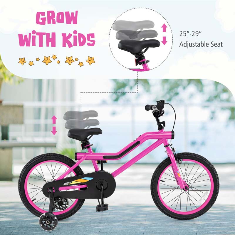 16/18 Inch LED Lighted Kids Bike with Training Wheels, Headlight, Adjustable Seat & Dual Brakes, Children Bicycle for Ages 4-8 Years