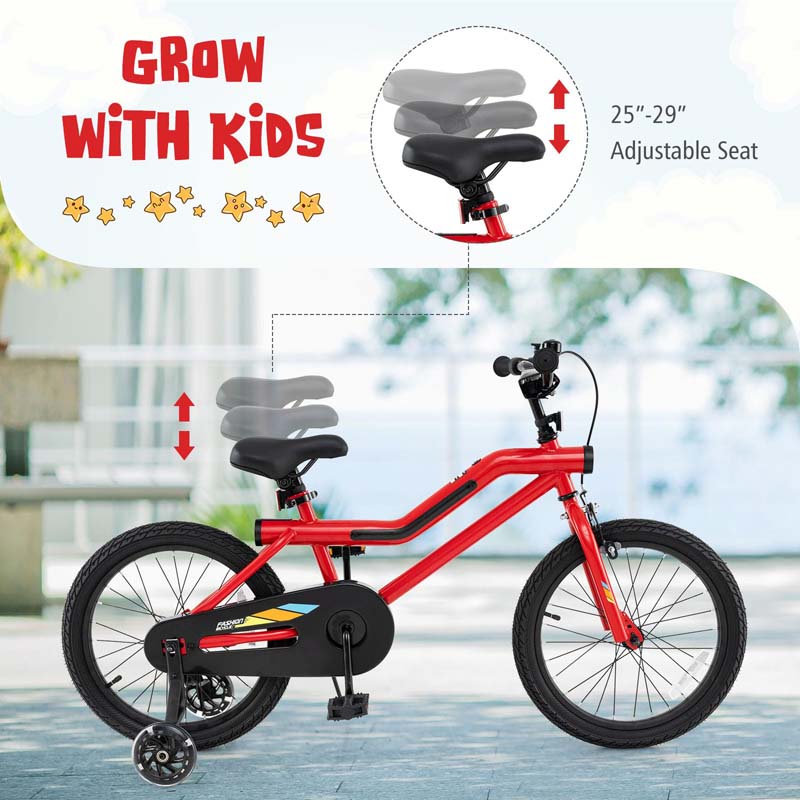16/18 Inch LED Lighted Kids Bike with Training Wheels, Headlight, Adjustable Seat & Dual Brakes, Children Bicycle for Ages 4-8 Years