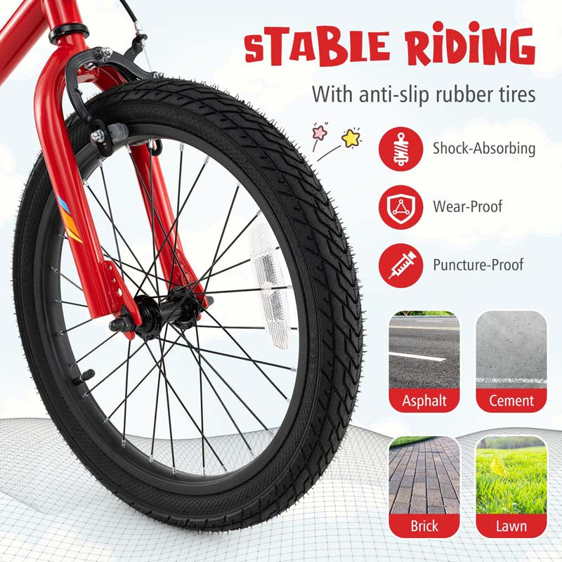 16/18 Inch LED Lighted Kids Bike with Training Wheels, Headlight, Adjustable Seat & Dual Brakes, Children Bicycle for Ages 4-8 Years