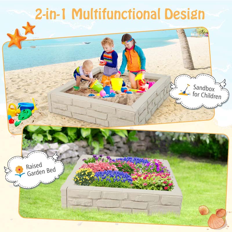 47"x 47" HDPE Kids Sandbox with Oxford Cover & Bottom Liner, Weather Resistant Outdoor Sand Pit for Backyard Lawn Garden Beach
