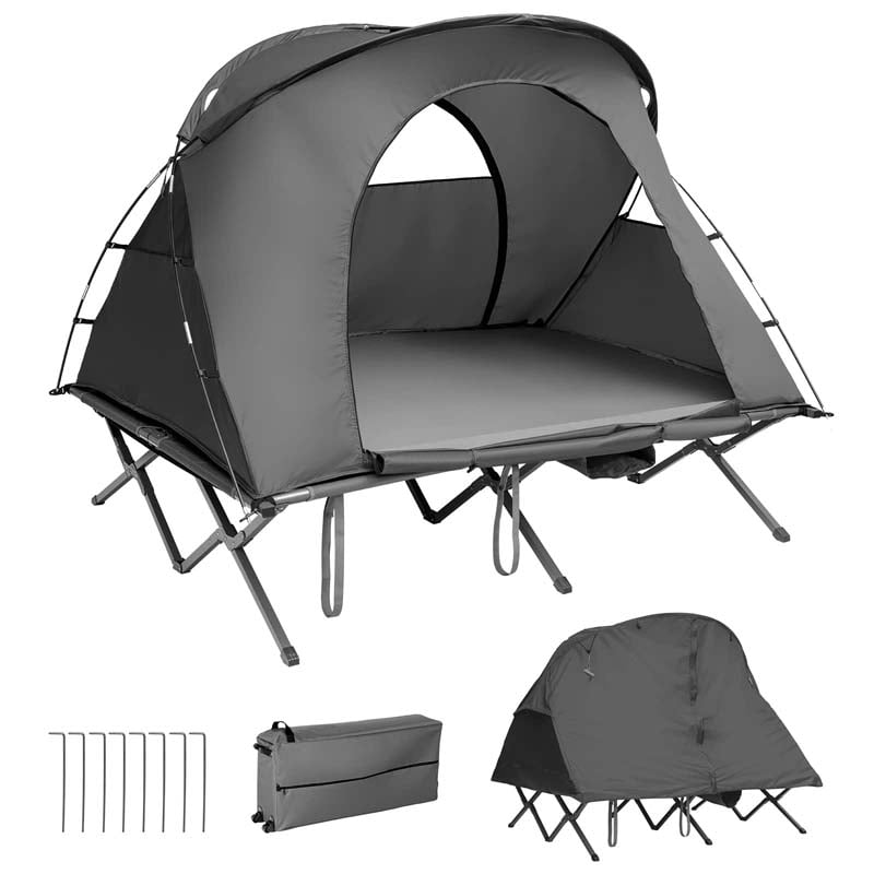 2-Person Folding Camping Tent Cot, 4-in-1 Elevated Off-Ground Tent with Mattress, Cover & Carrying Roller Bag for Hiking & Traveling