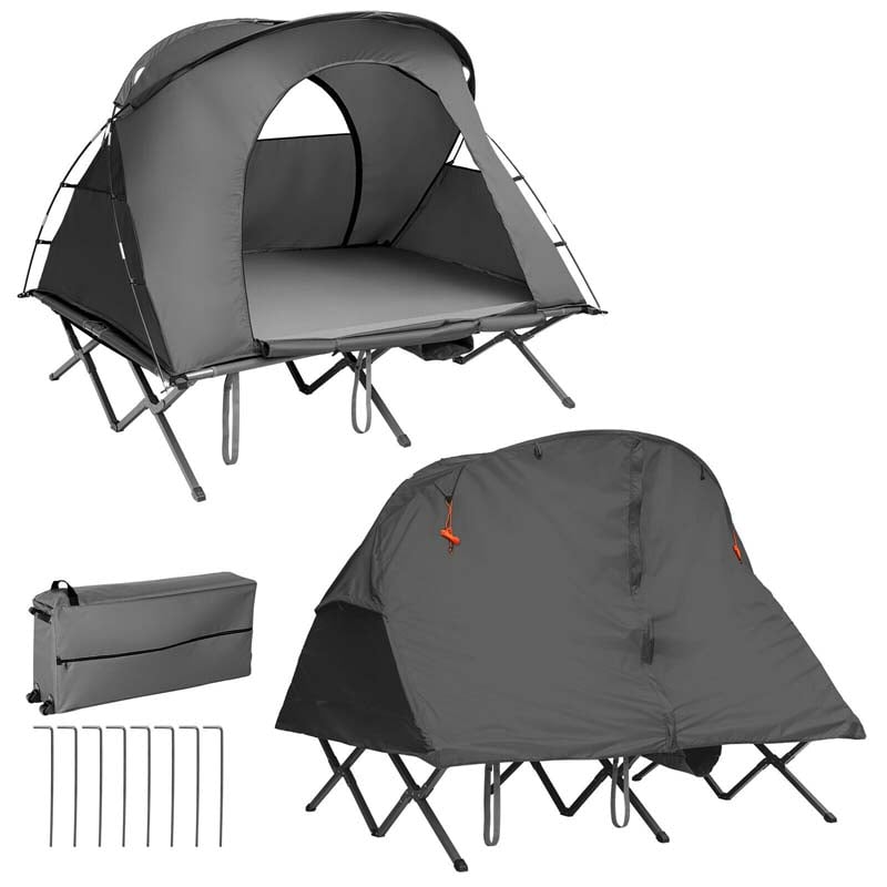 2-Person 4-in-1 Camping Cot Tent Off-Ground Elevated Folding Tent with Cover, Mattress & Roller Carrying Bag