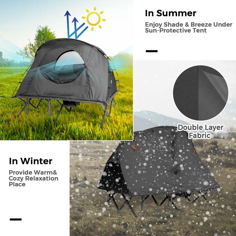 2-Person Folding Camping Tent Cot, 4-in-1 Elevated Off-Ground Tent with Mattress, Cover & Carrying Roller Bag for Hiking & Traveling