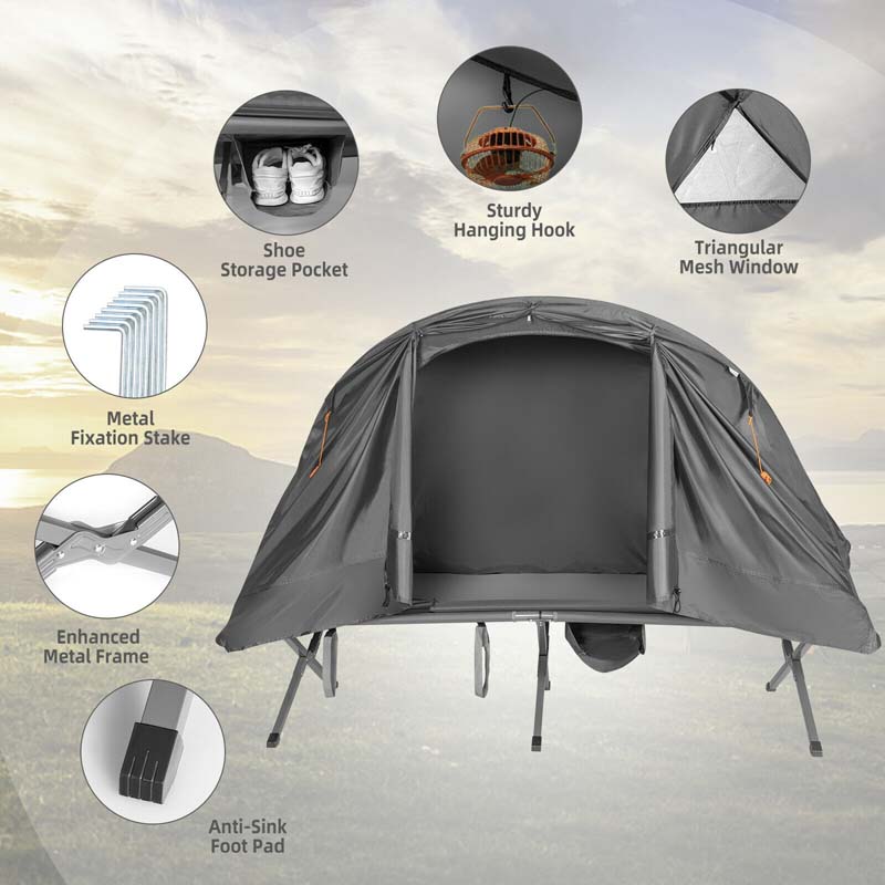 2-Person Folding Camping Tent Cot, 4-in-1 Elevated Off-Ground Tent with Mattress, Cover & Carrying Roller Bag for Hiking & Traveling