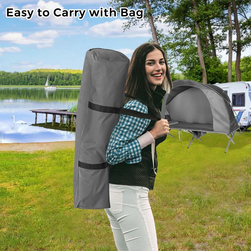 2-Person Folding Camping Tent Cot, 4-in-1 Elevated Off-Ground Tent with Mattress, Cover & Carrying Roller Bag for Hiking & Traveling