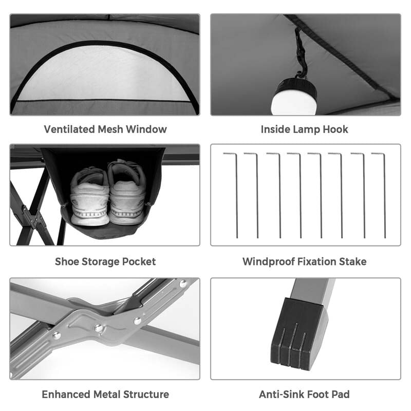 2-Person Folding Camping Tent Cot, 4-in-1 Elevated Off-Ground Tent with Mattress, Cover & Carrying Roller Bag for Hiking & Traveling