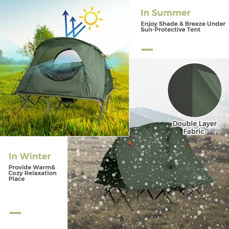 2-Person Folding Camping Tent Cot, 4-in-1 Elevated Off-Ground Tent with Mattress, Cover & Carrying Roller Bag for Hiking & Traveling