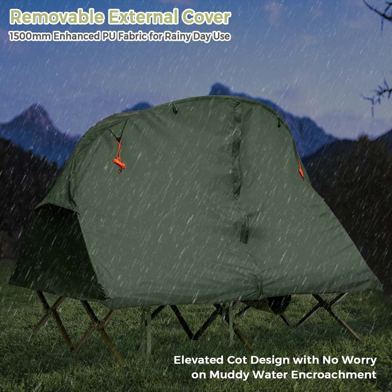 2-Person Folding Camping Tent Cot, 4-in-1 Elevated Off-Ground Tent with Mattress, Cover & Carrying Roller Bag for Hiking & Traveling