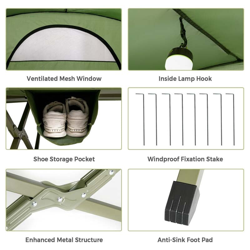 2-Person Folding Camping Tent Cot, 4-in-1 Elevated Off-Ground Tent with Mattress, Cover & Carrying Roller Bag for Hiking & Traveling
