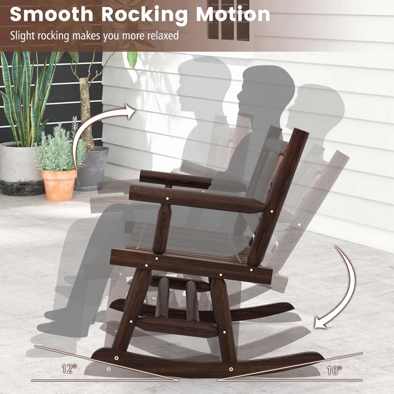 Carbonized Wood Double Rocking Chair, 2 Person Porch Rocker Bench Loveseat with Wide Curved Seat & 710LB Capacity for Backyard, Garden, Patio