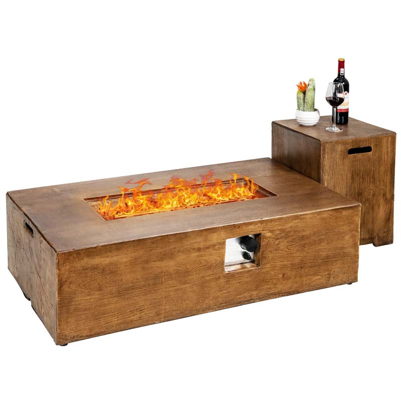 2-Piece Propane Fire Pit Table Set with 20 Gal. Tank Side Table, 48" 50,000 BTU Rectangular Outdoor Gas Fire Table w/Waterproof Cover for Patio Garden