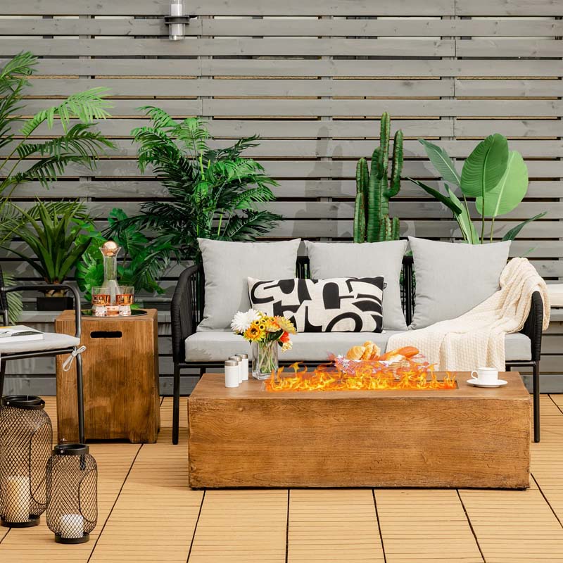 2-Piece Propane Fire Pit Table Set with 20 Gal. Tank Side Table, 48" 50,000 BTU Rectangular Outdoor Gas Fire Table w/Waterproof Cover for Patio Garden