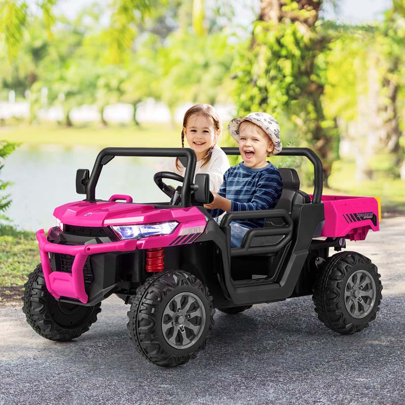 2-Seater Kids Ride On UTV, 12V Battery Powered Electric Toy Car with Remote Control, Dump Bed & Extra Shovel