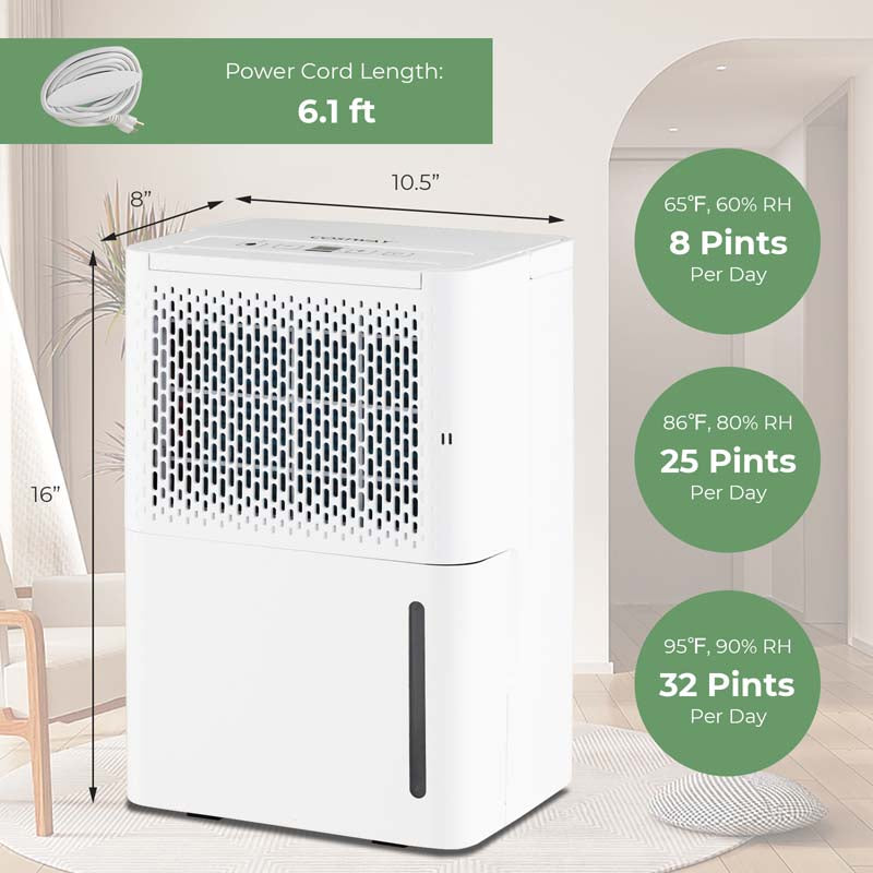 2000 Sq. Ft 32 Pint Portable Dehumidifier for Basement w/Continuous/Drying/Auto Mode, 24H Timer, Drain Hose, Water Tank