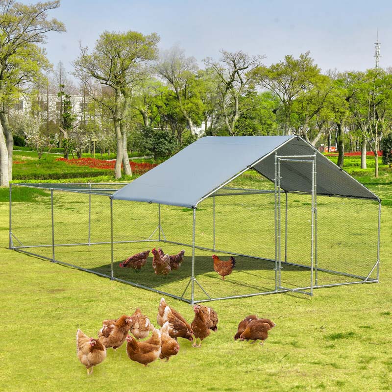 20FT Large Metal Chicken Coop Walk-in Poultry Cage with Waterproof & Sun-Proof Cover, Half Spire Duck Rabbit Hen Run House for Outdoor Backyard Farm