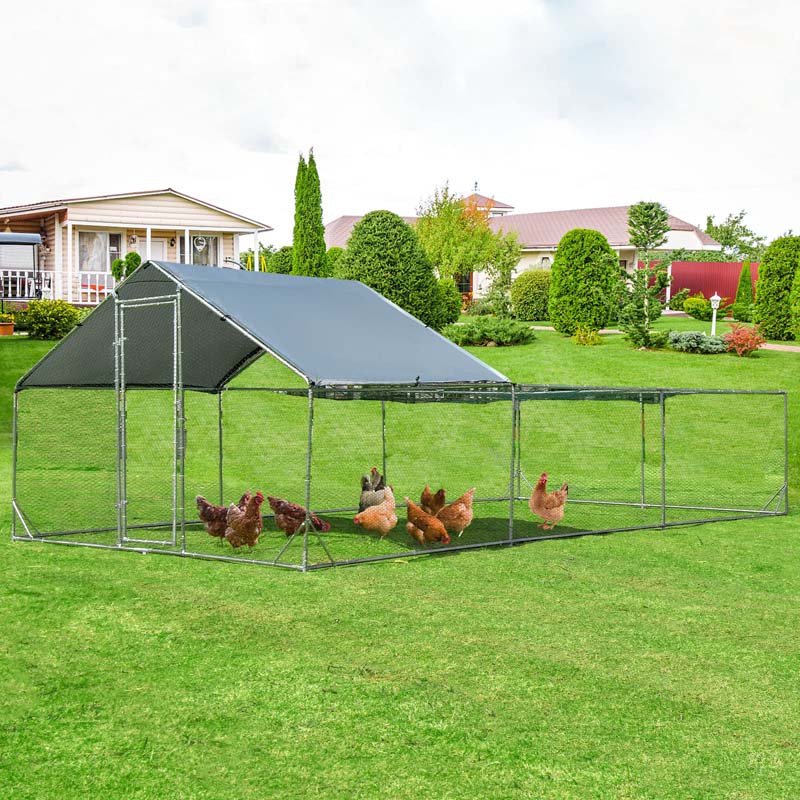 20FT Large Metal Chicken Coop Walk-in Poultry Cage with Waterproof & Sun-Proof Cover, Half Spire Duck Rabbit Hen Run House for Outdoor Backyard Farm