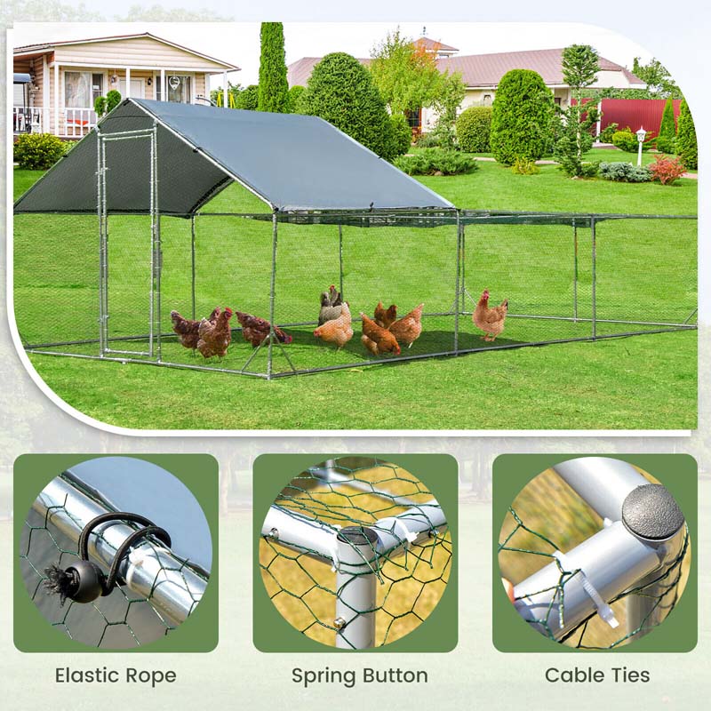 20FT Large Metal Chicken Coop Walk-in Poultry Cage with Waterproof & Sun-Proof Cover, Half Spire Duck Rabbit Hen Run House for Outdoor Backyard Farm