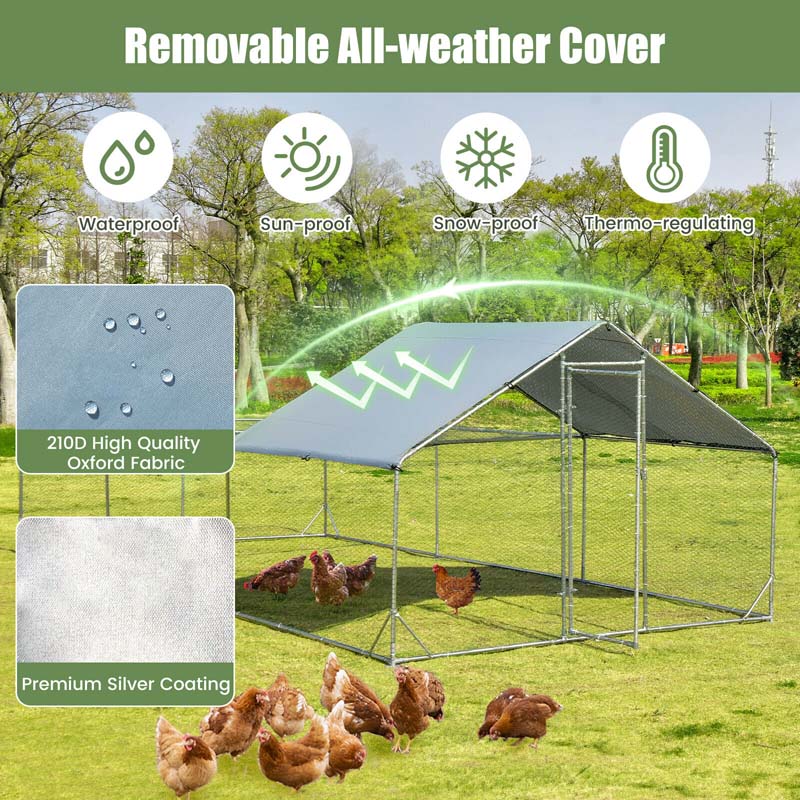 20FT Large Metal Chicken Coop Walk-in Poultry Cage with Waterproof & Sun-Proof Cover, Half Spire Duck Rabbit Hen Run House for Outdoor Backyard Farm