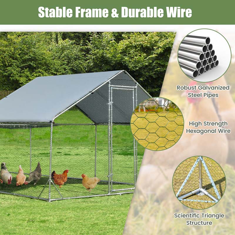 20FT Large Metal Chicken Coop Walk-in Poultry Cage with Waterproof & Sun-Proof Cover, Half Spire Duck Rabbit Hen Run House for Outdoor Backyard Farm