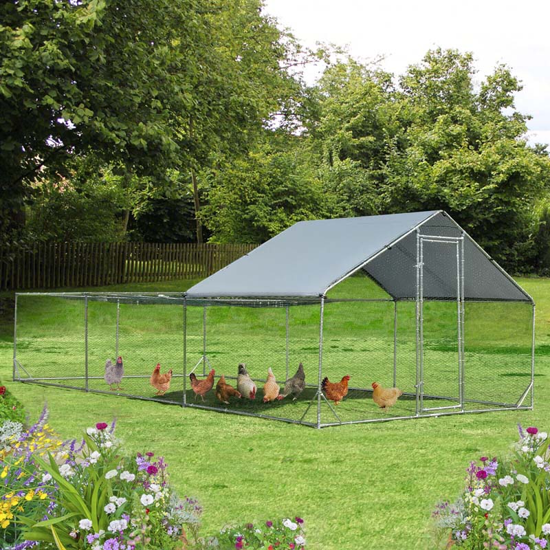 20FT Large Metal Chicken Coop Walk-in Poultry Cage with Waterproof & Sun-Proof Cover, Half Spire Duck Rabbit Hen Run House for Outdoor Backyard Farm